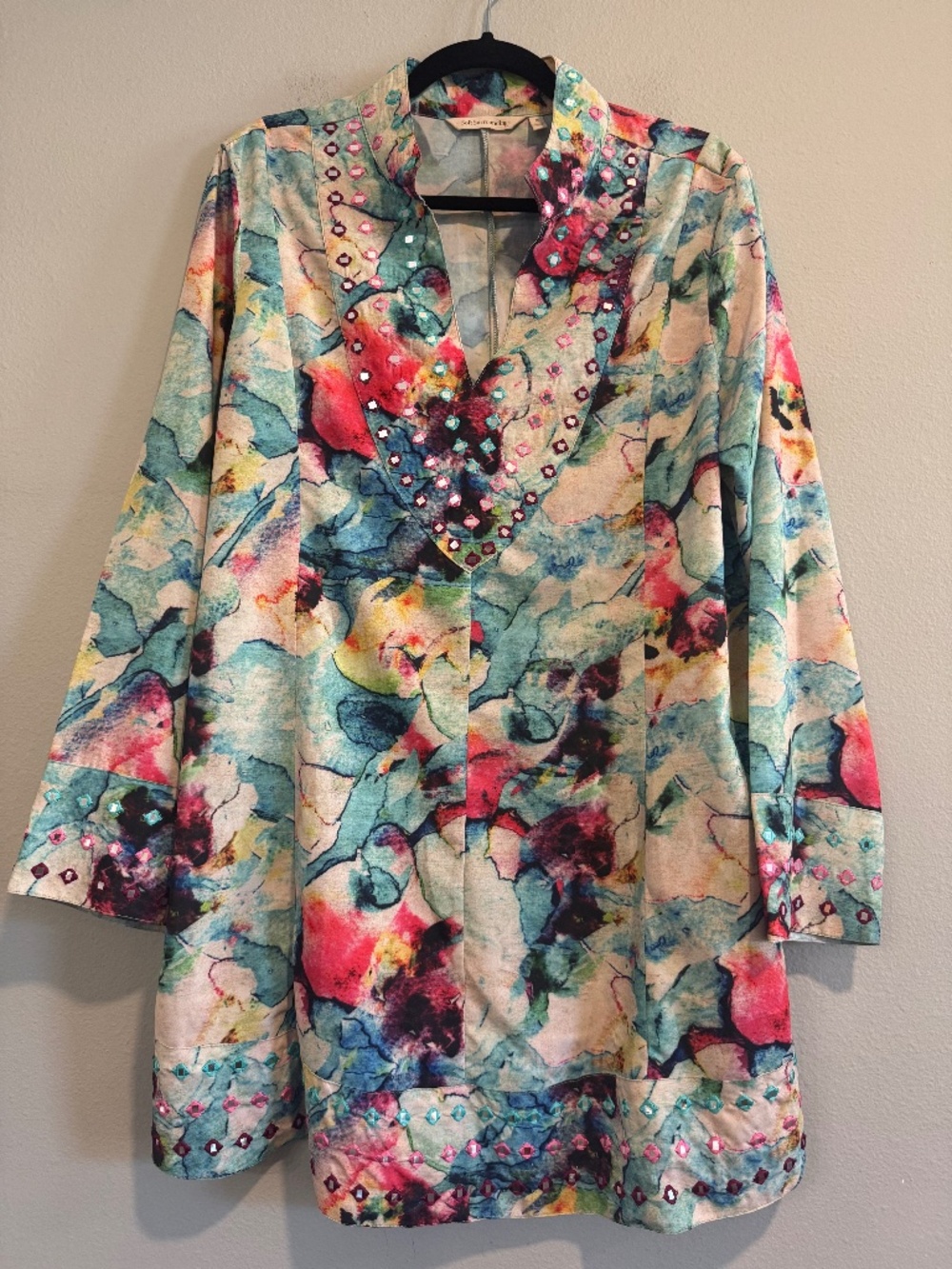 Soft Surroundings Watercolor Tunic Top Boho Artsy Lagenlook M